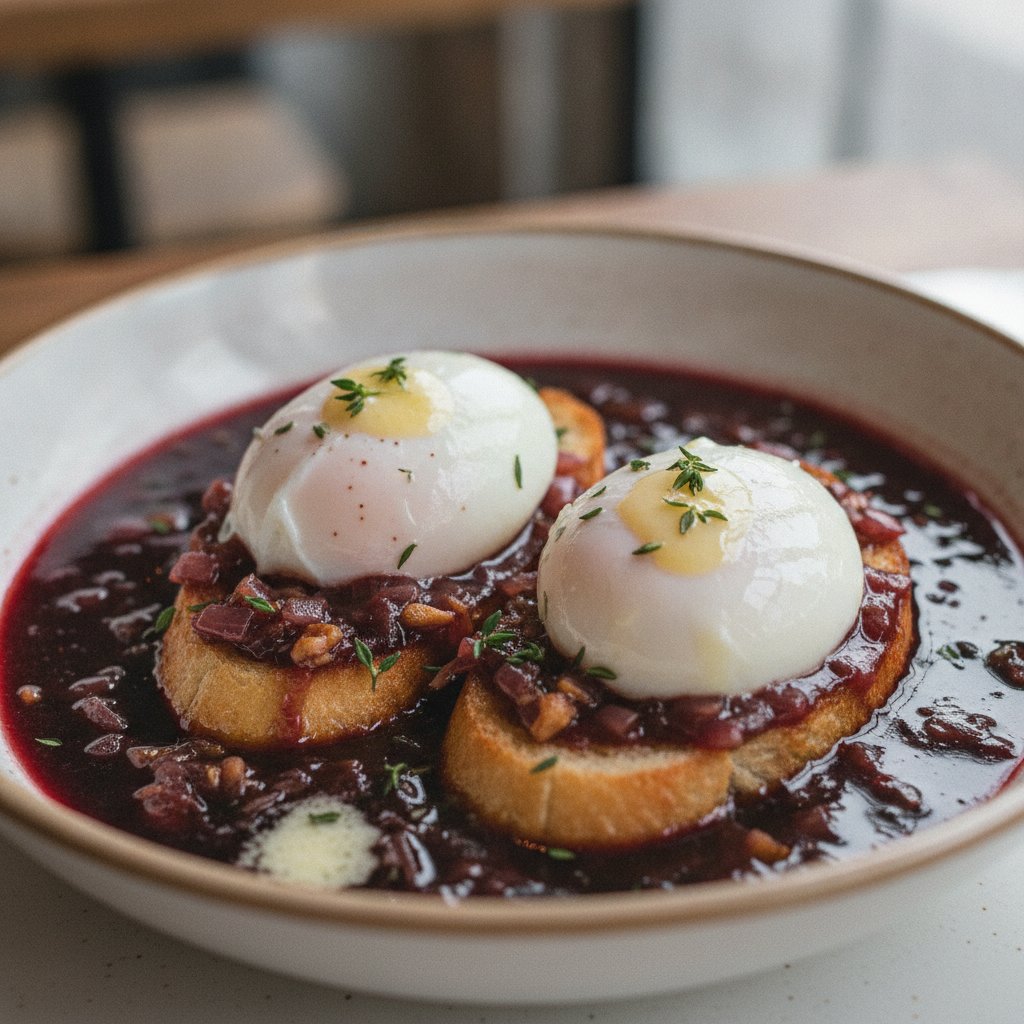 Poached Eggs in Red Wine Sauce (Low-Calorie)