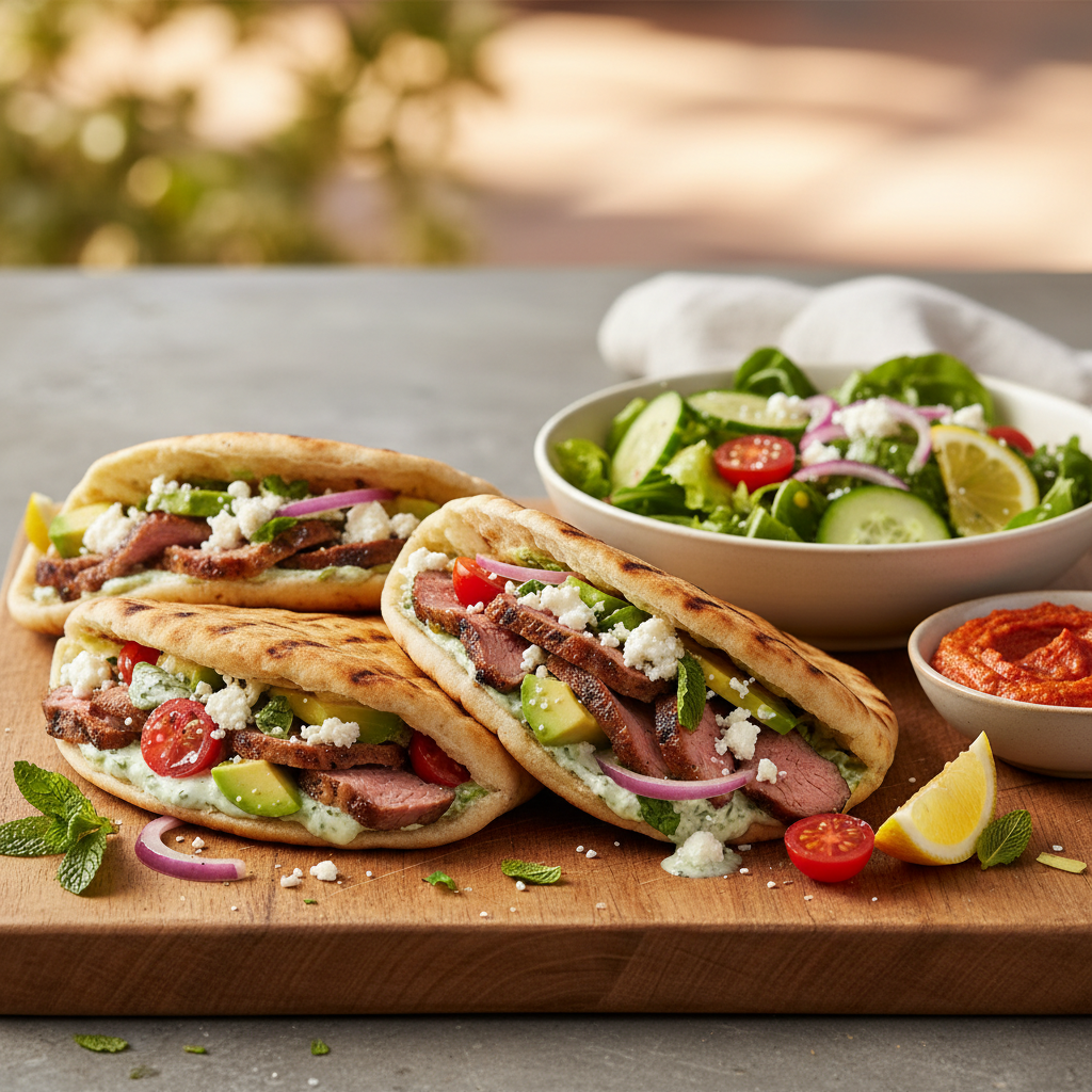 California Grilled Lamb Pita Wrap Plate