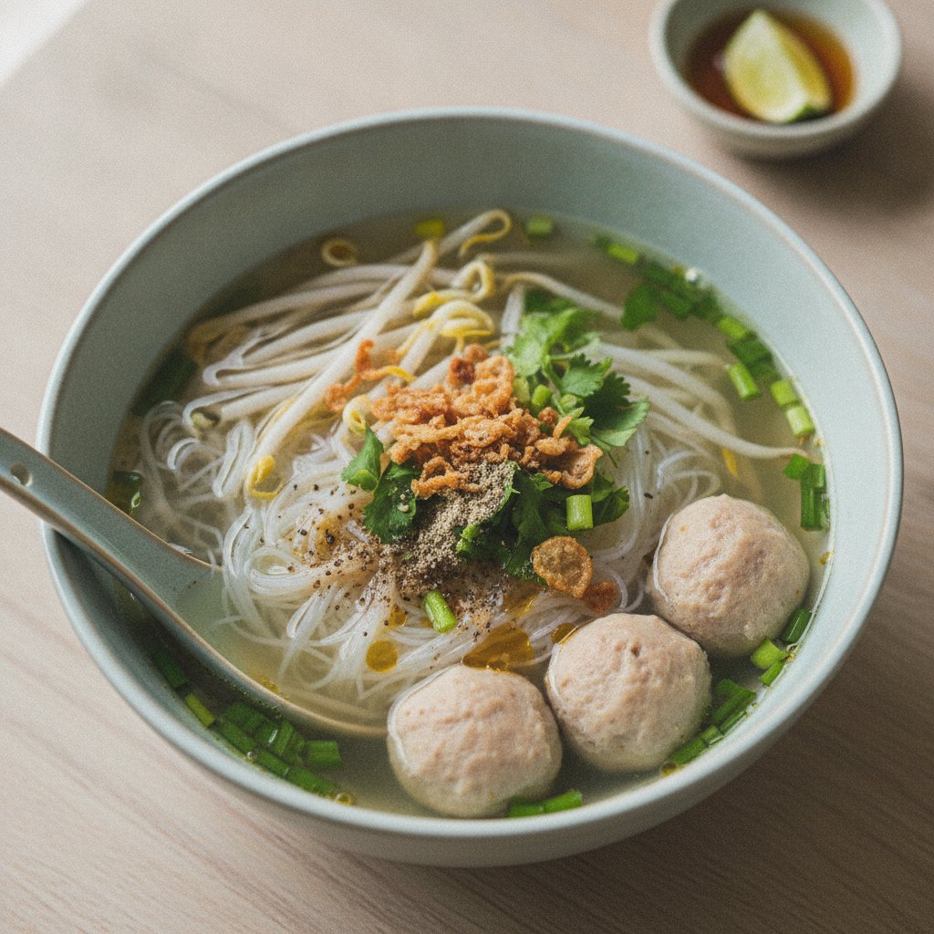 Rice Vermicelli Soup With Pork Balls