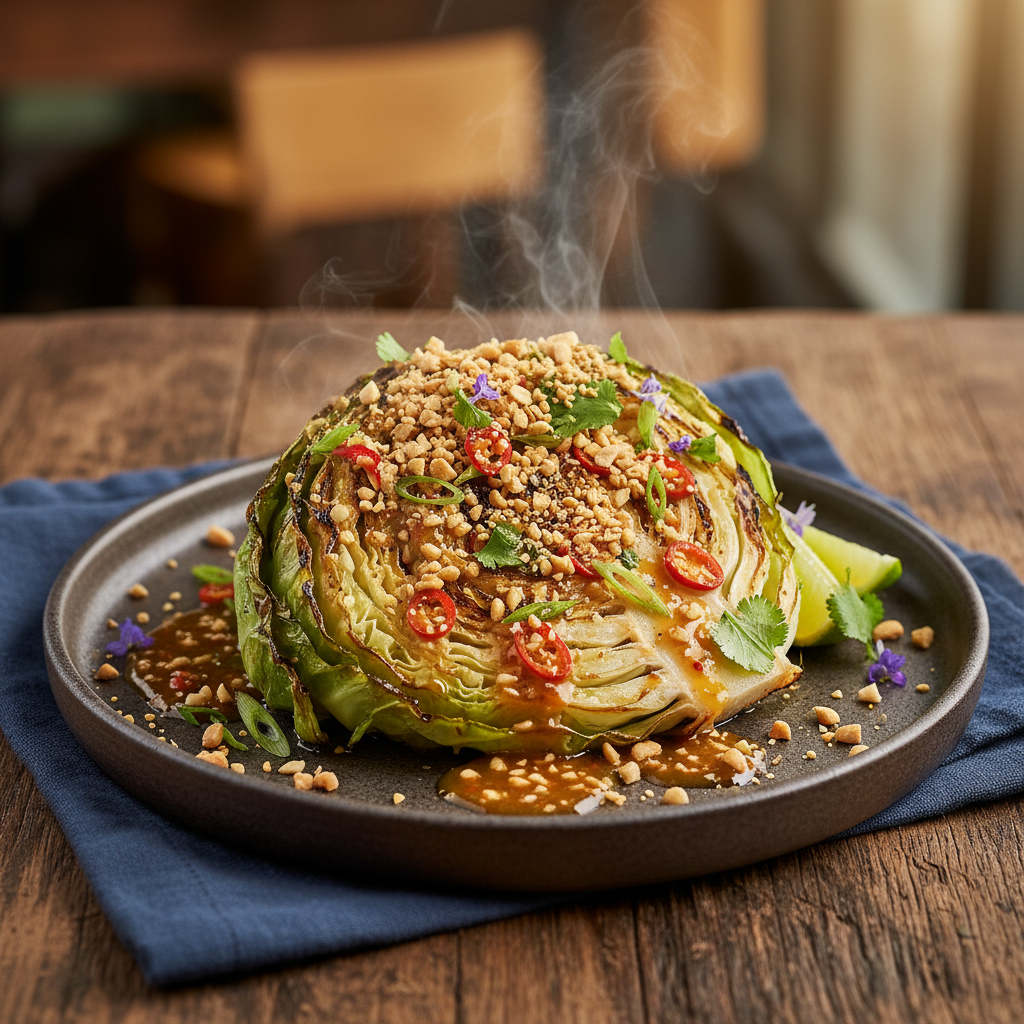 Hispi Cabbage Steak with Nam Jim and Peanuts