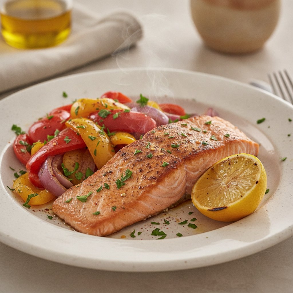 Grilled Salmon with Peppers