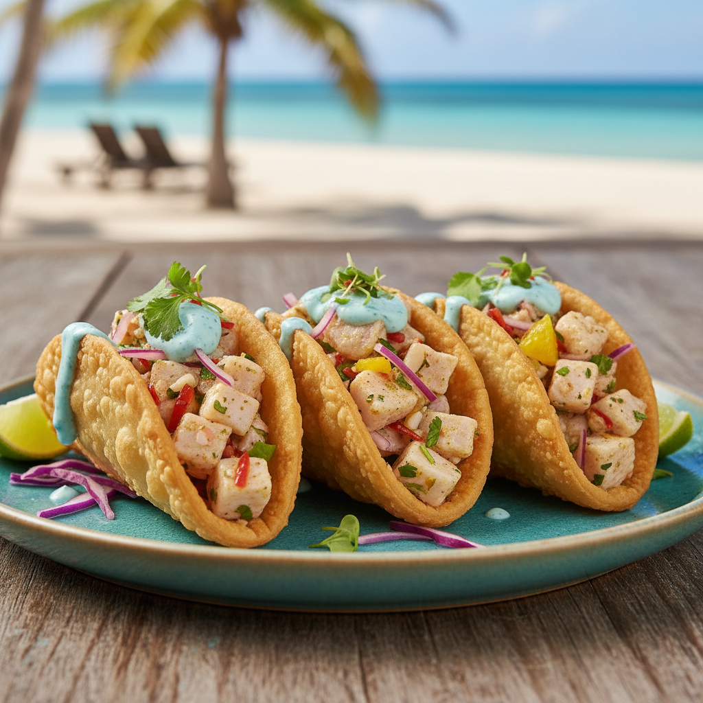 Tangy Fish Tacos in Curacao Pastry - Ceviche Pastechi