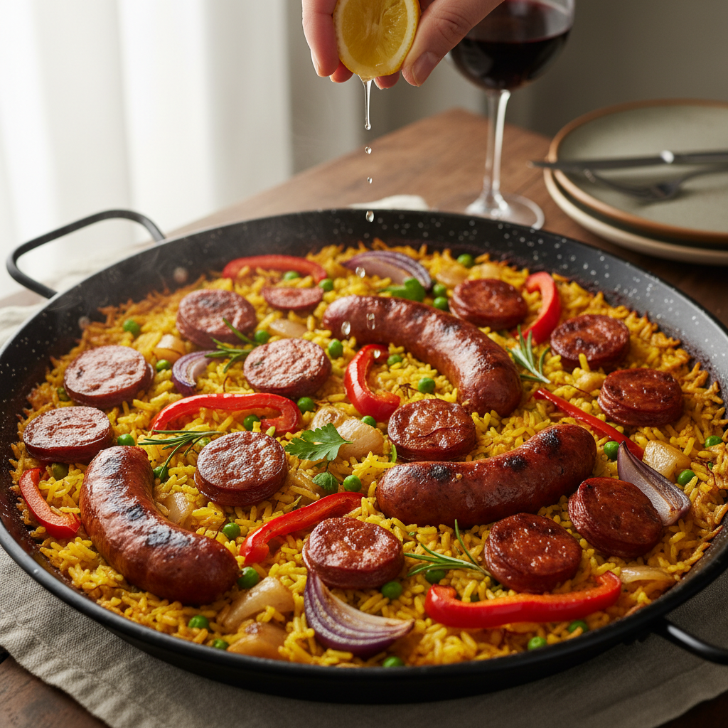 Saffron Sausage Rice Pan - Paella Asado