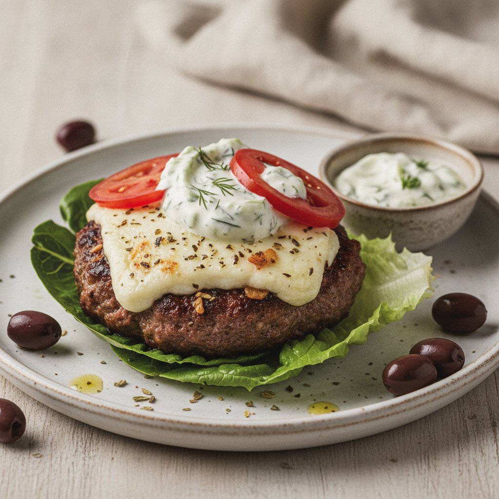Greek Beef Patty Sandwich (Keto)
