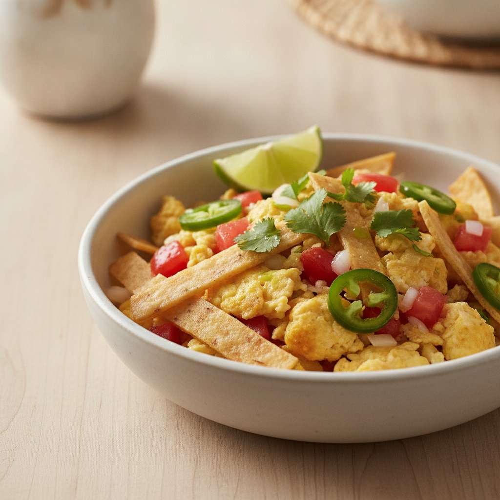Scrambled Eggs With Fried Tortilla Strips (Low-Calorie)