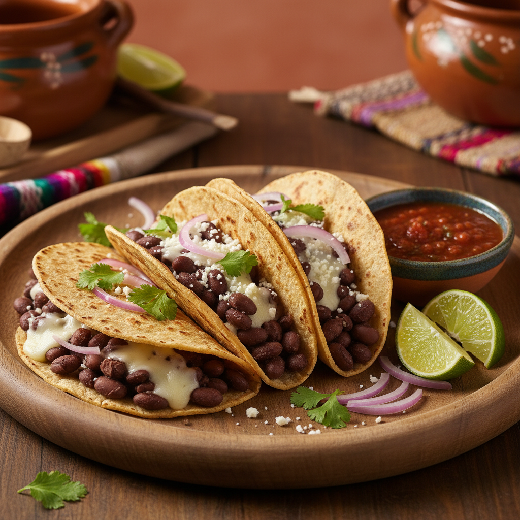 Tacos de Frijoles Refritos con Queso