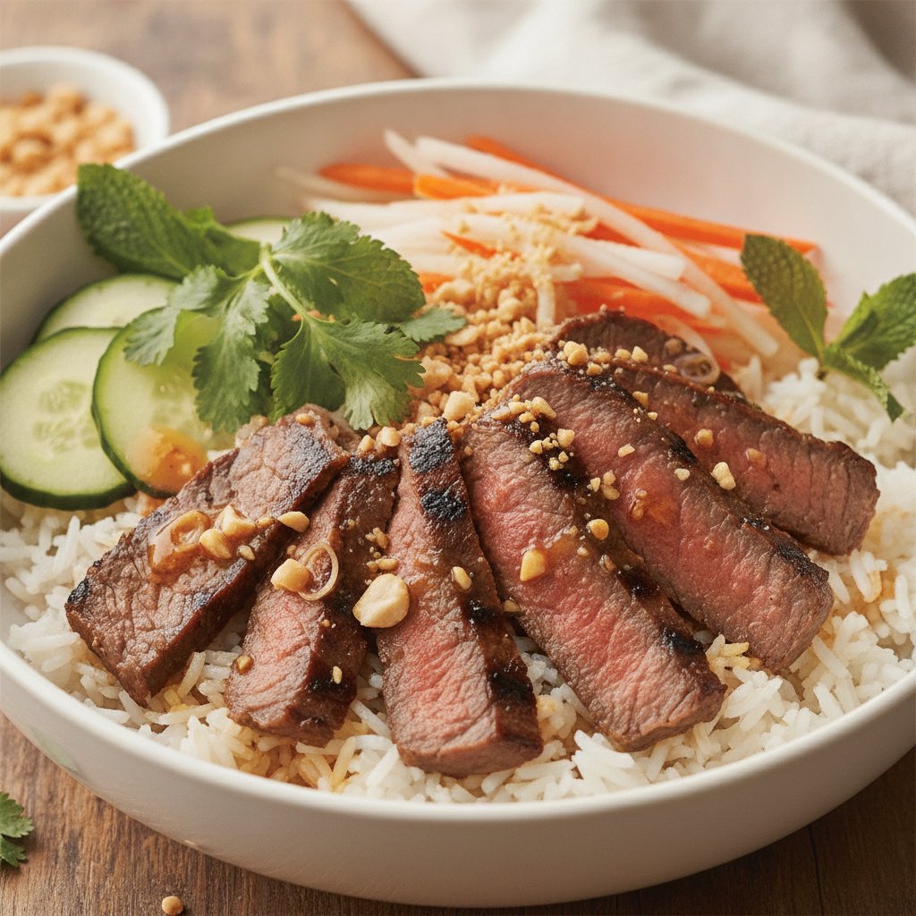 Rice with Grilled Lemongrass Beef (Low-Calorie)
