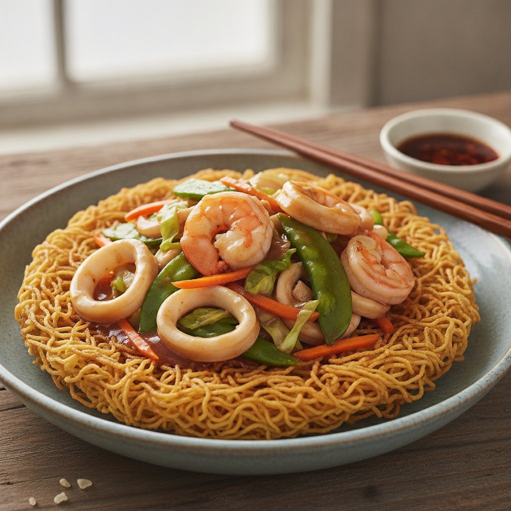 Crispy Egg Noodles with Seafood
