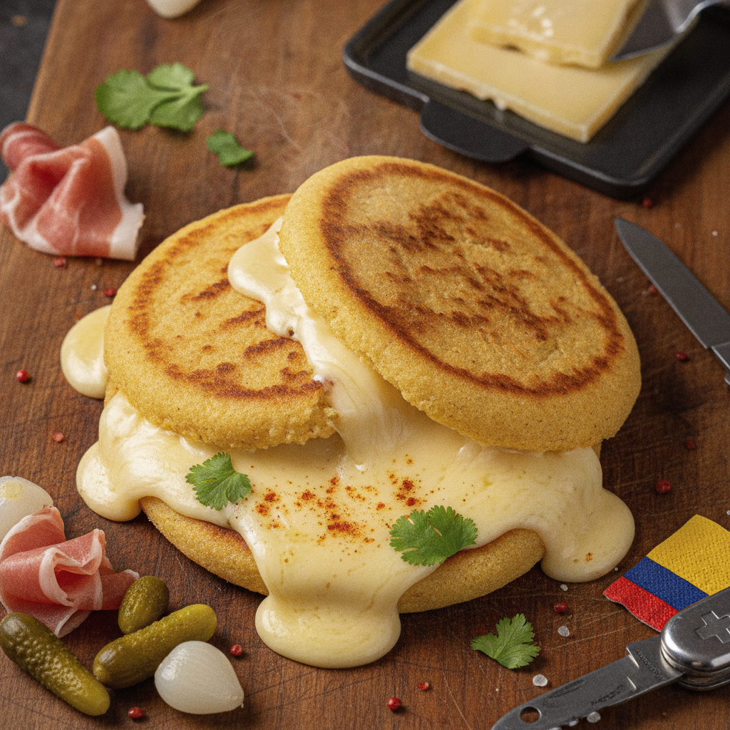 Colombian Arepa with Melted Swiss Raclette — Raclette Arepa