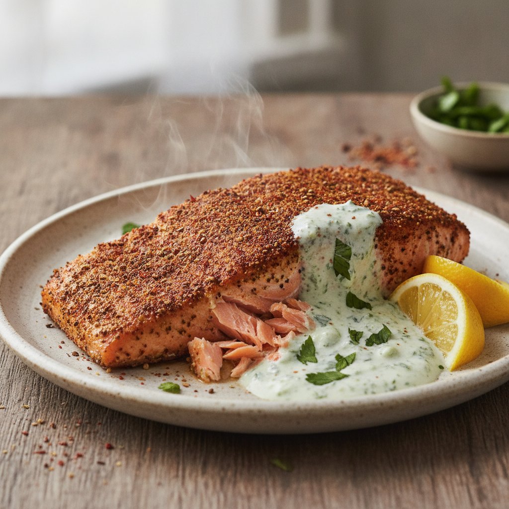 Fried Salmon with Spice Crust