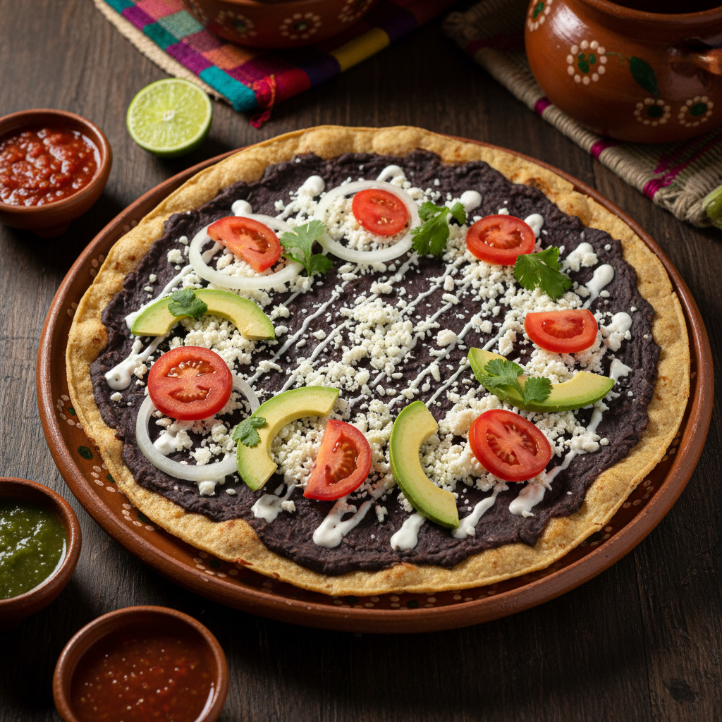 Tlayuda con Frijoles y Queso