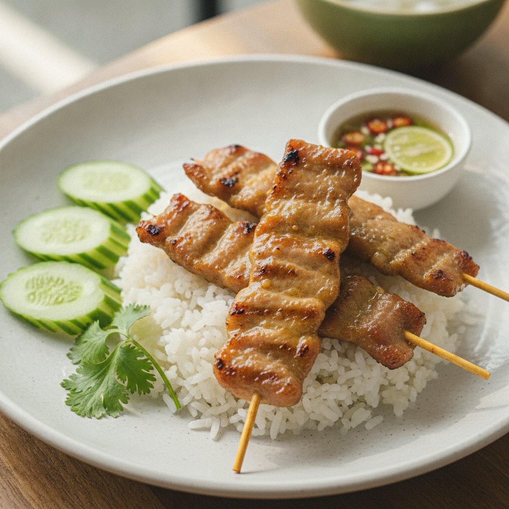 Grilled Pork Skewer Rice Plate (Low-Calorie)