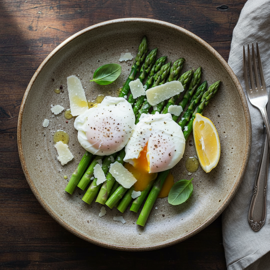 Uova in Camicia con Asparagi e Parmigiano