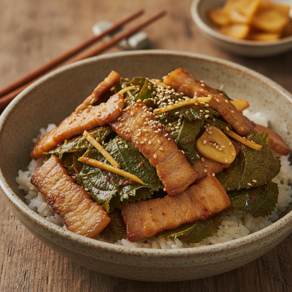 Stir-Fried Perilla Leaves with Pork