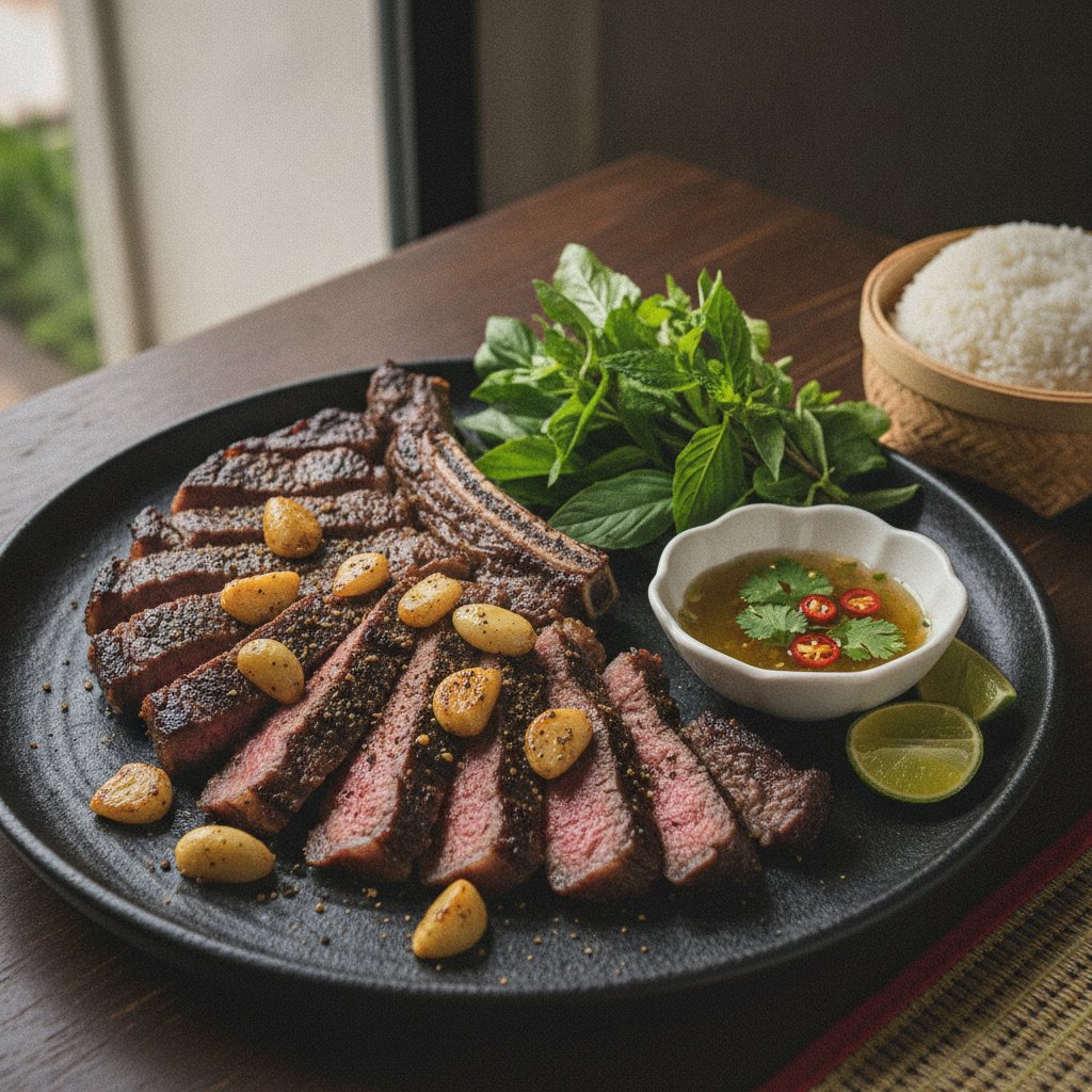 Grilled Beef Rib Eye with Garlic