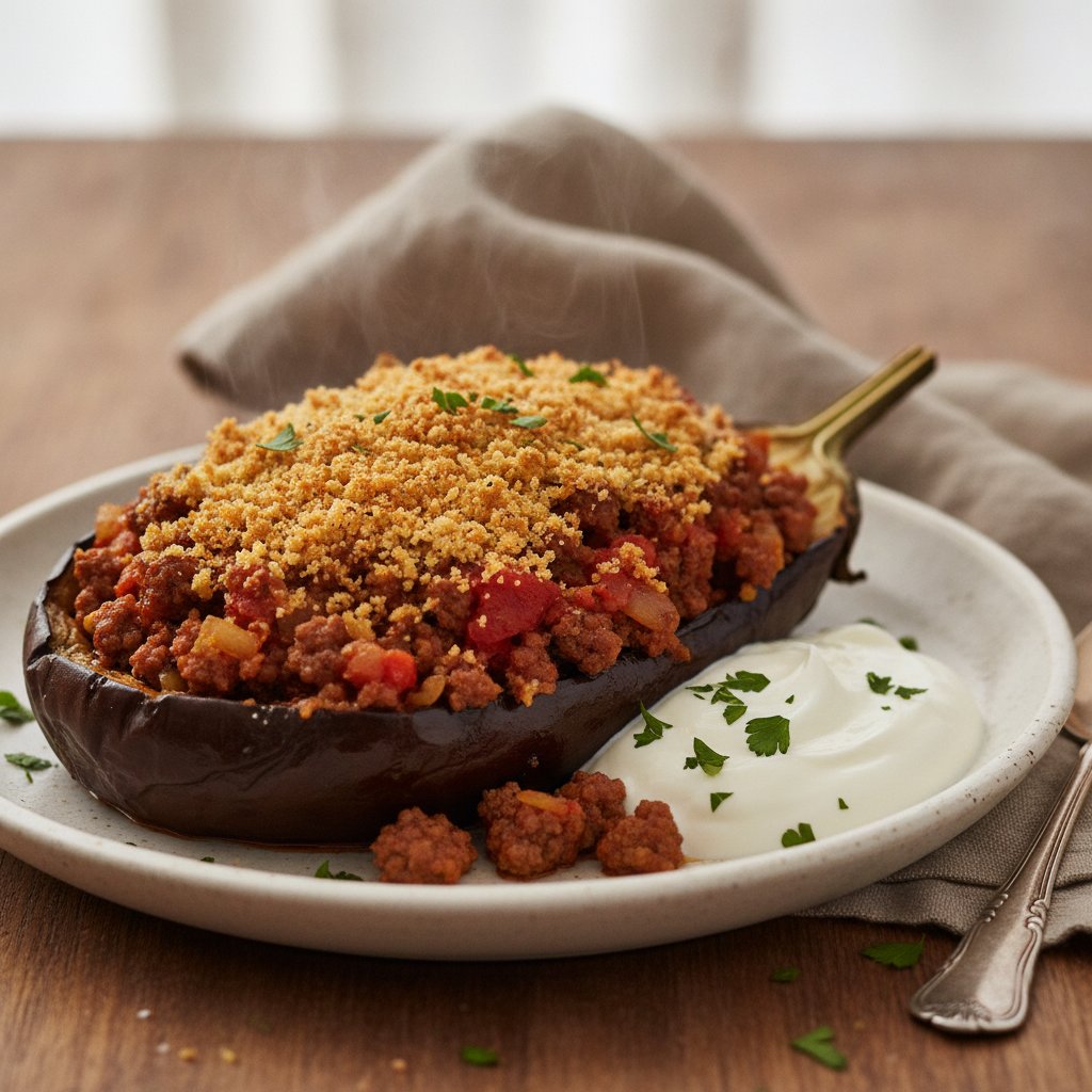 Baked Stuffed Eggplant with Ground Beef (Gluten-Free)