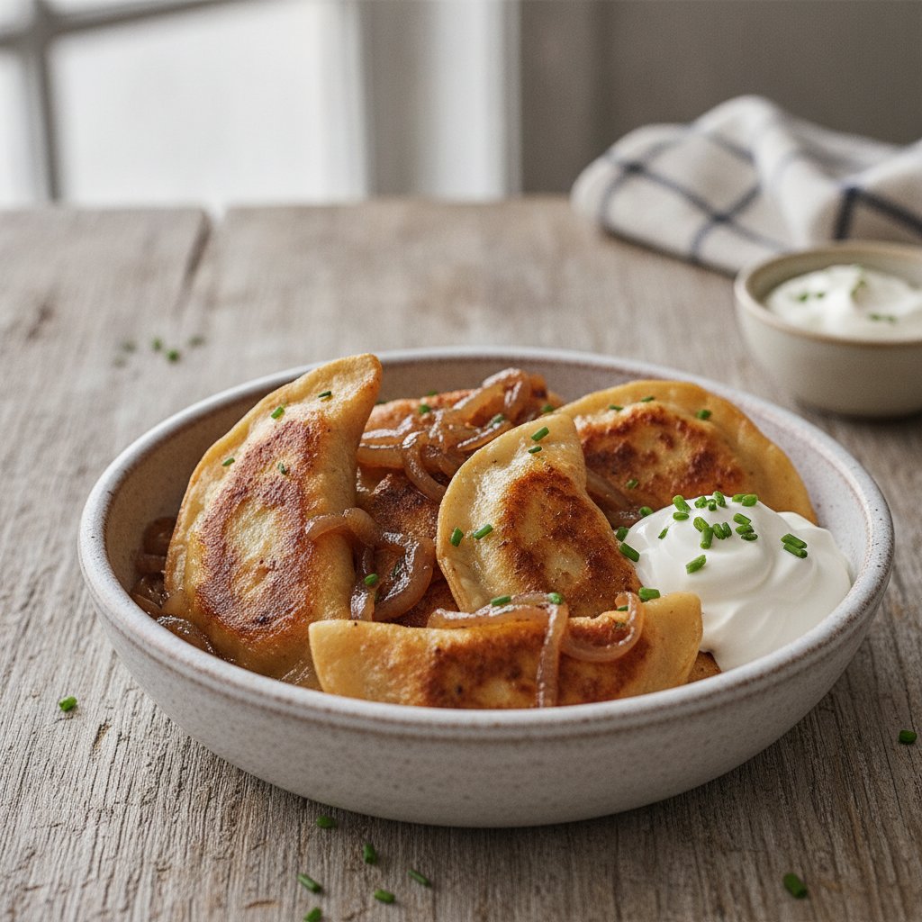 Pierogi with caramelised onion