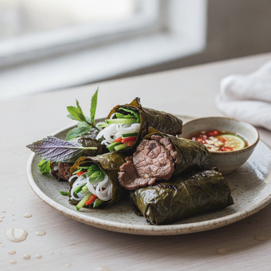Grilled Beef in Grape Leaf Wraps