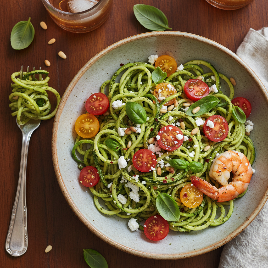 California Zucchini Noodle Pesto Bowl