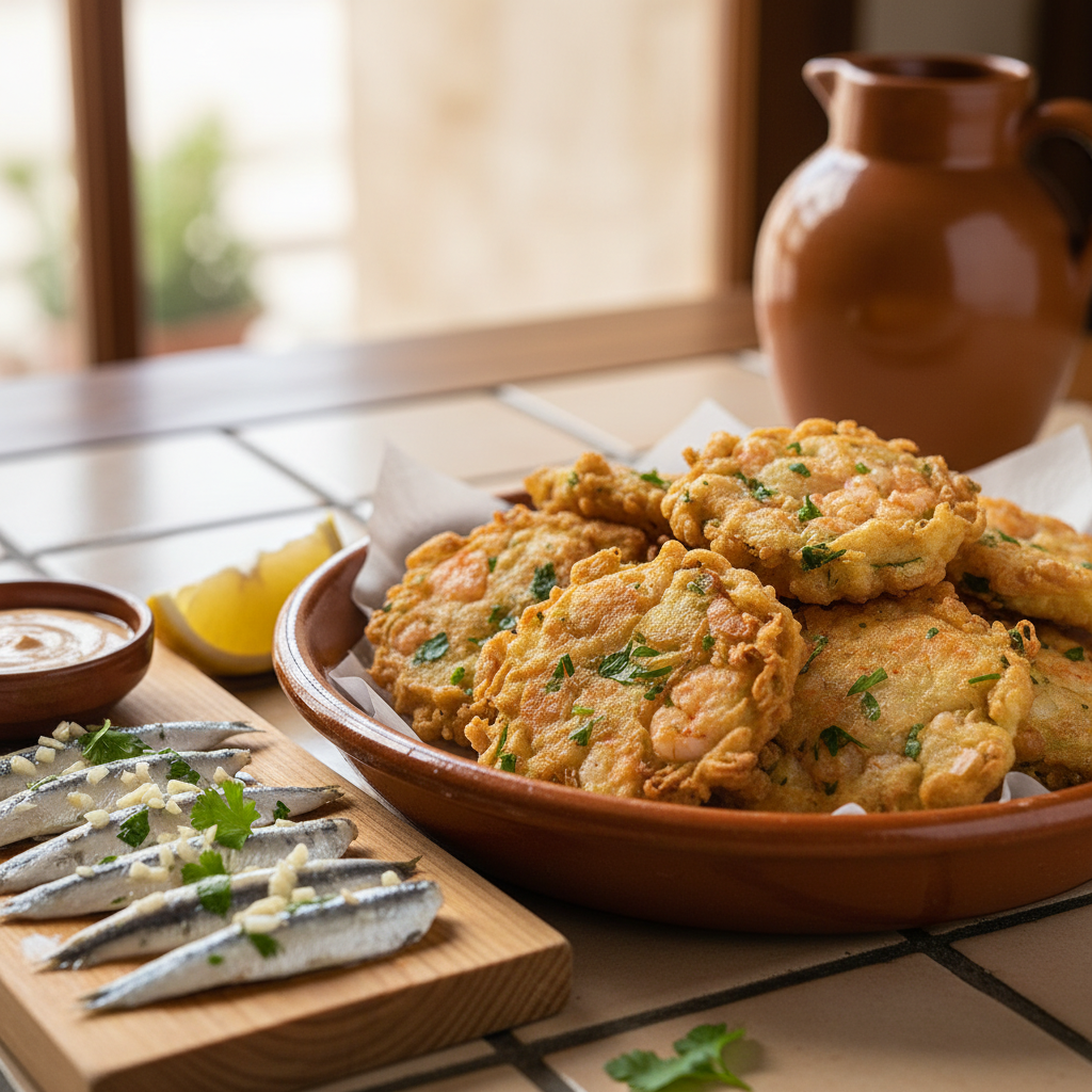 Cadiz Shrimp Fritters with Boquerones
