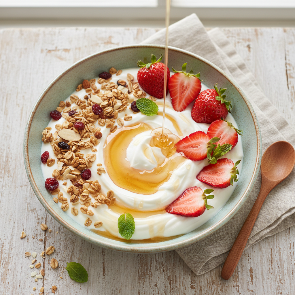 Greek Yogurt Strawberry Honey Bowl
