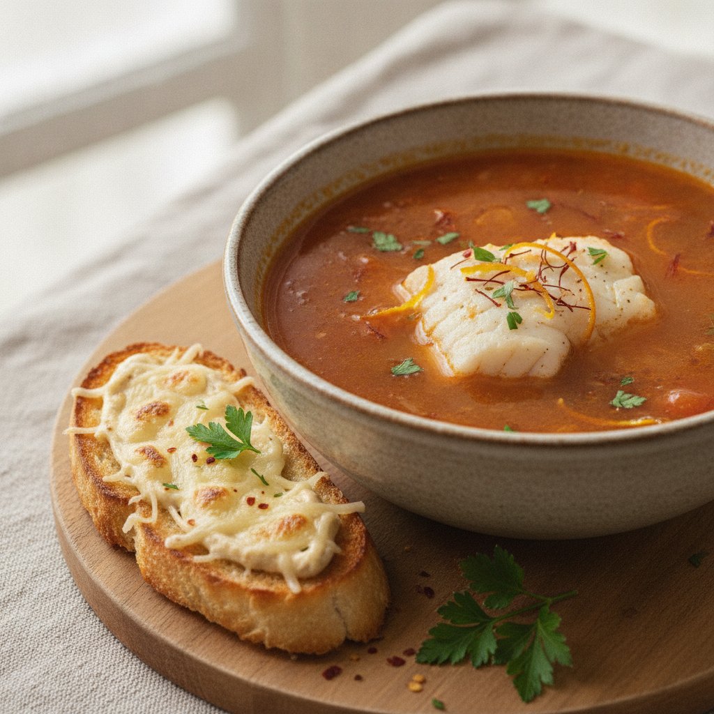 Fish Soup with Cheese Toast (Low-Calorie)