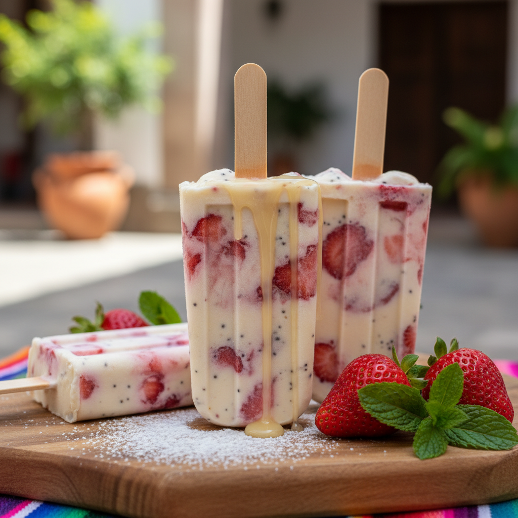 Paletas de Fresa y Crema