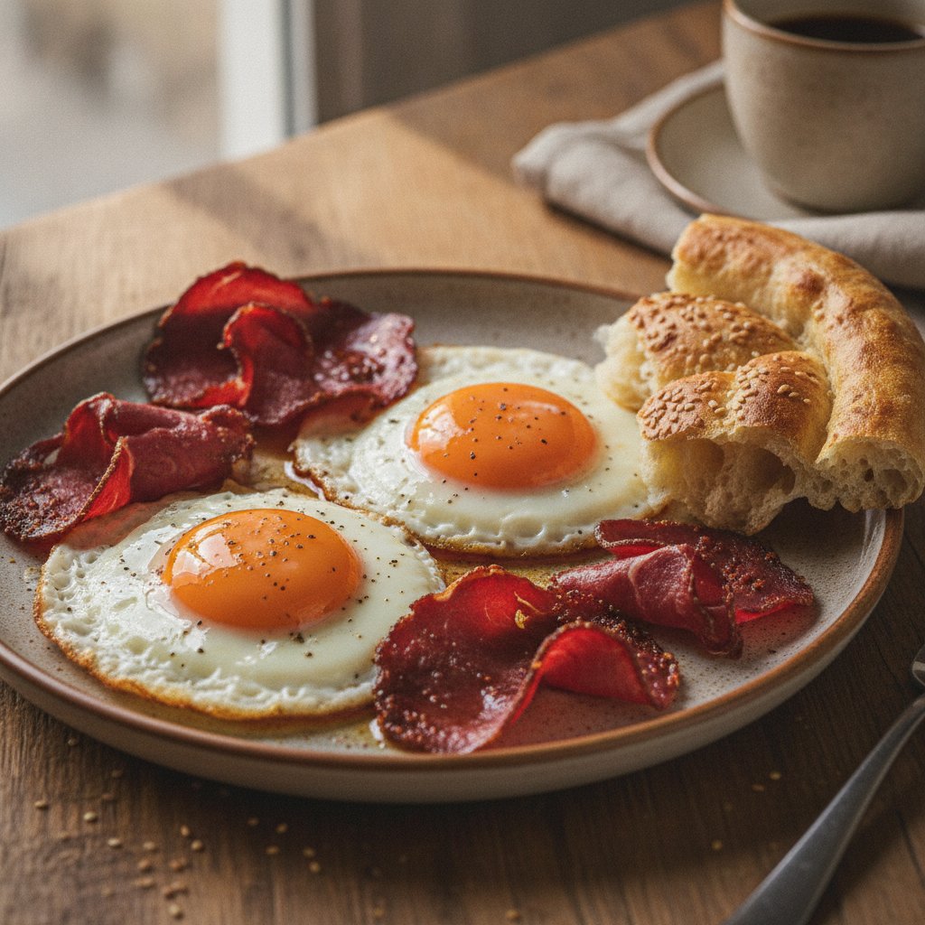 Fried Eggs with Cured Beef