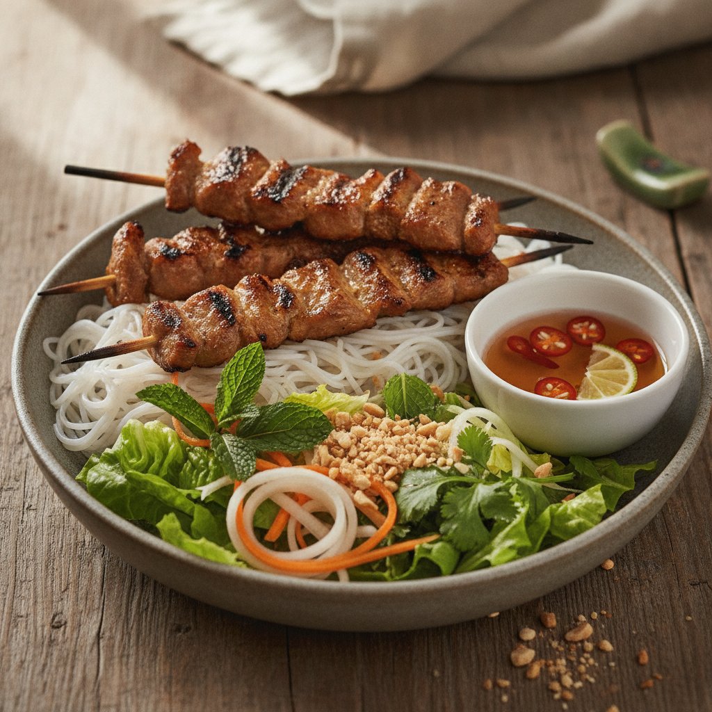 Grilled Pork Skewers with Noodles