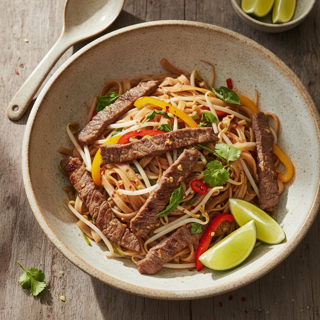 Wide Rice Noodles With Beef (Low-Calorie)