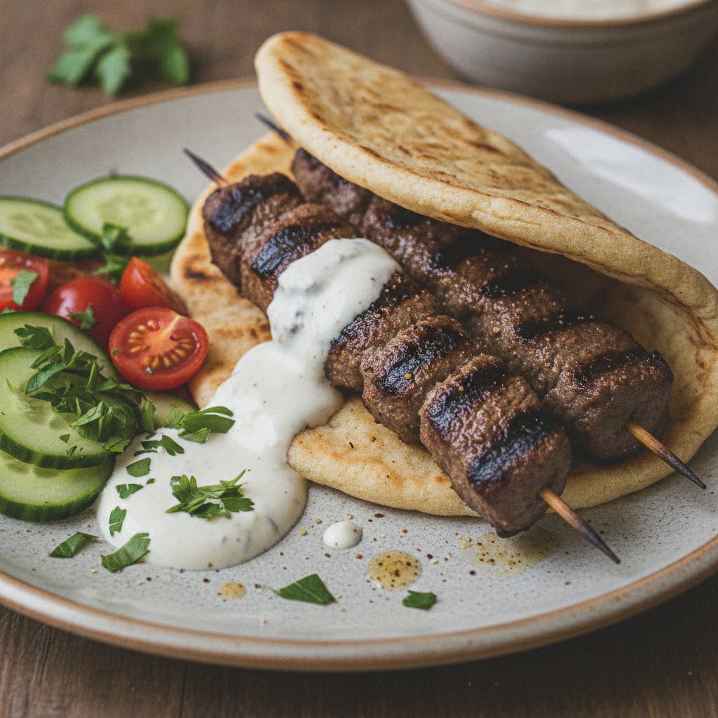 Grilled Meat Skewer Flatbread (Keto)