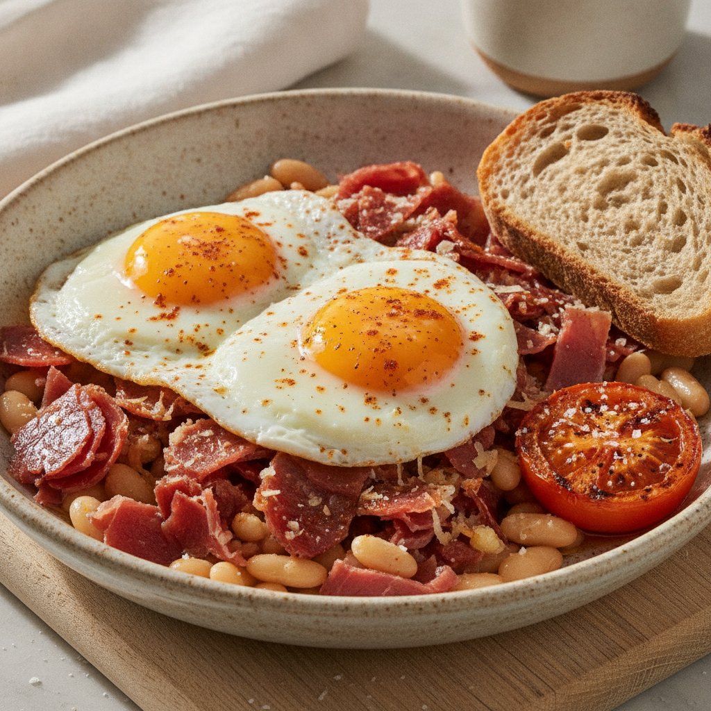 Eggs with Chopped Cured Ham (High-Protein)