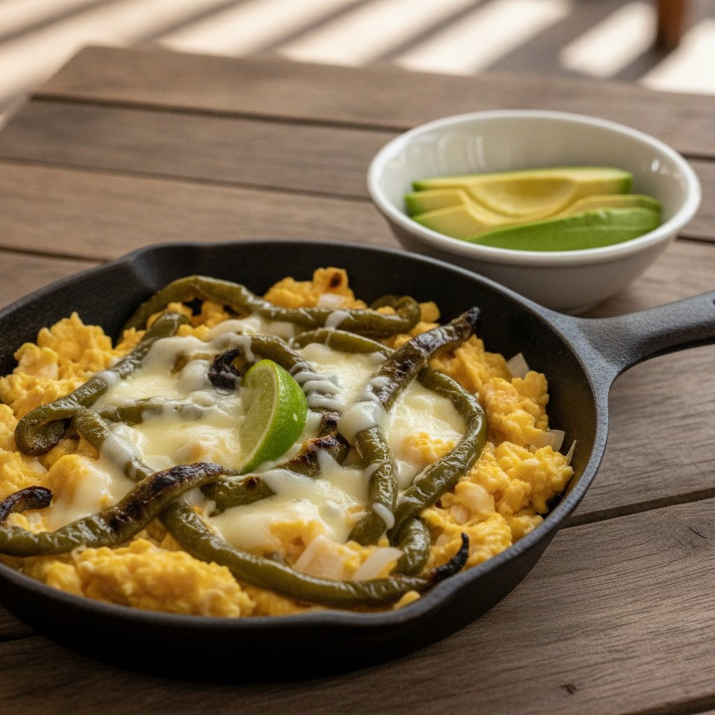 Eggs With Roasted Poblano Strips (Keto)