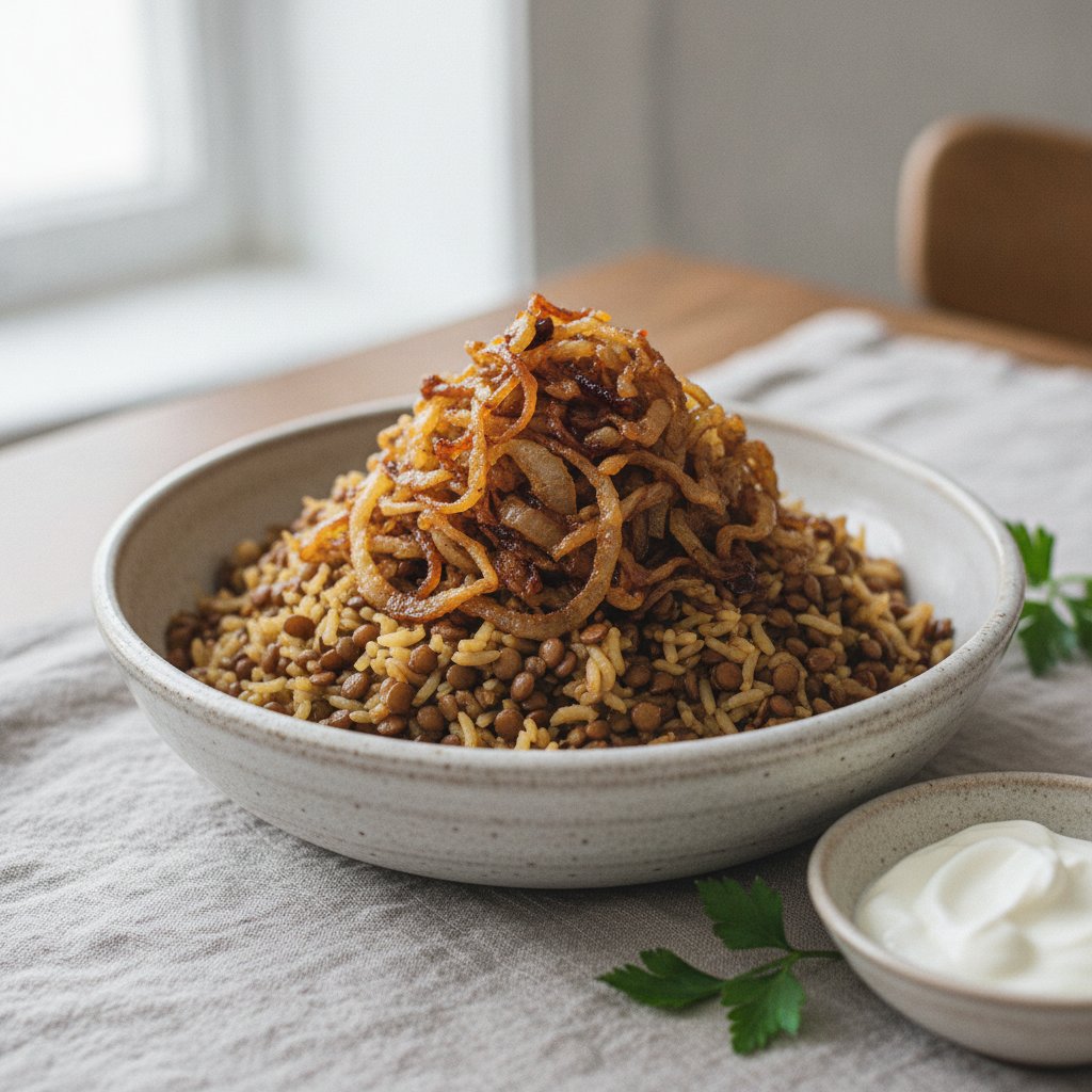 Lentil and Rice with Crispy Onions