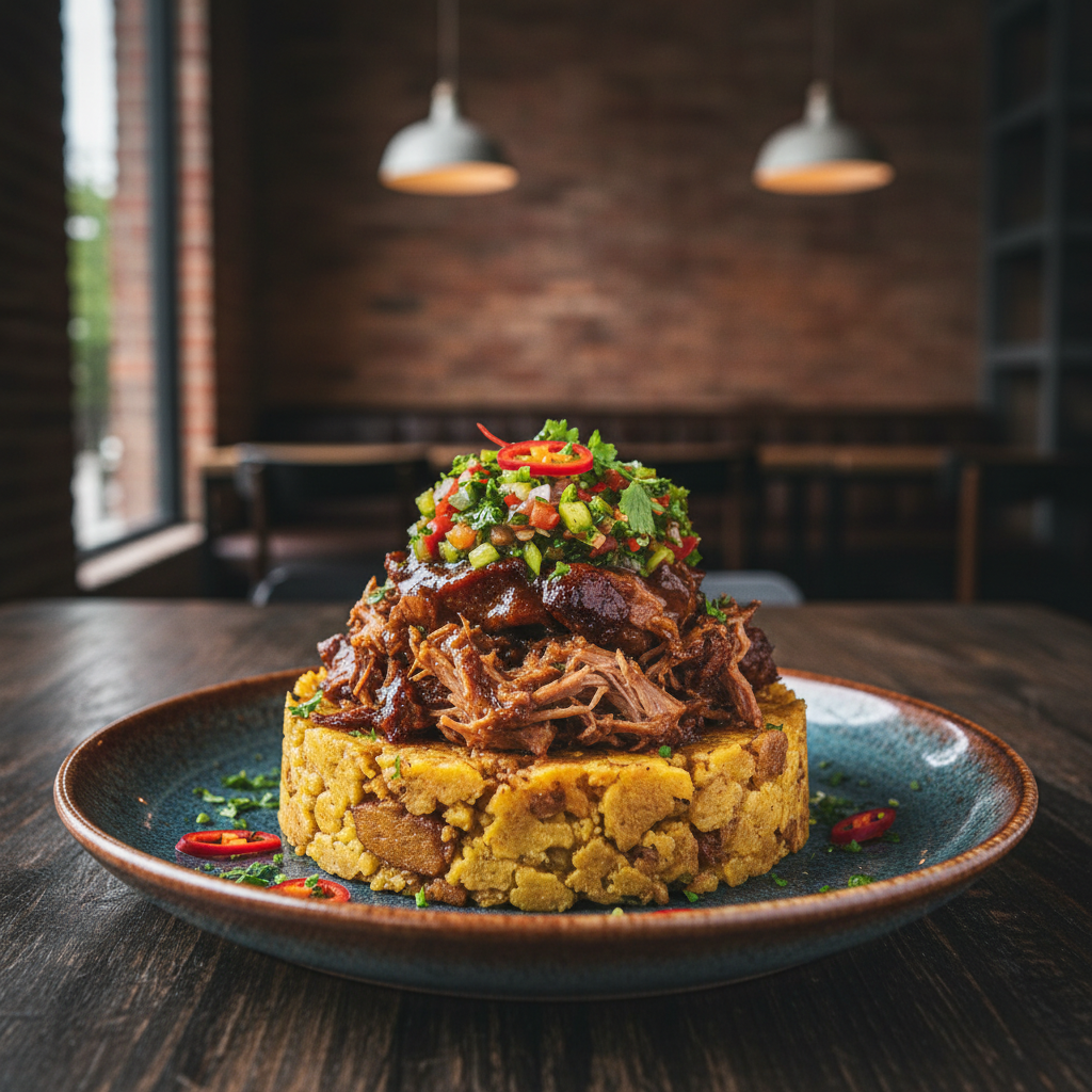 Garlic Plantain Mash with Braised Pork — Mofongo with Braised Pork and Sofrito