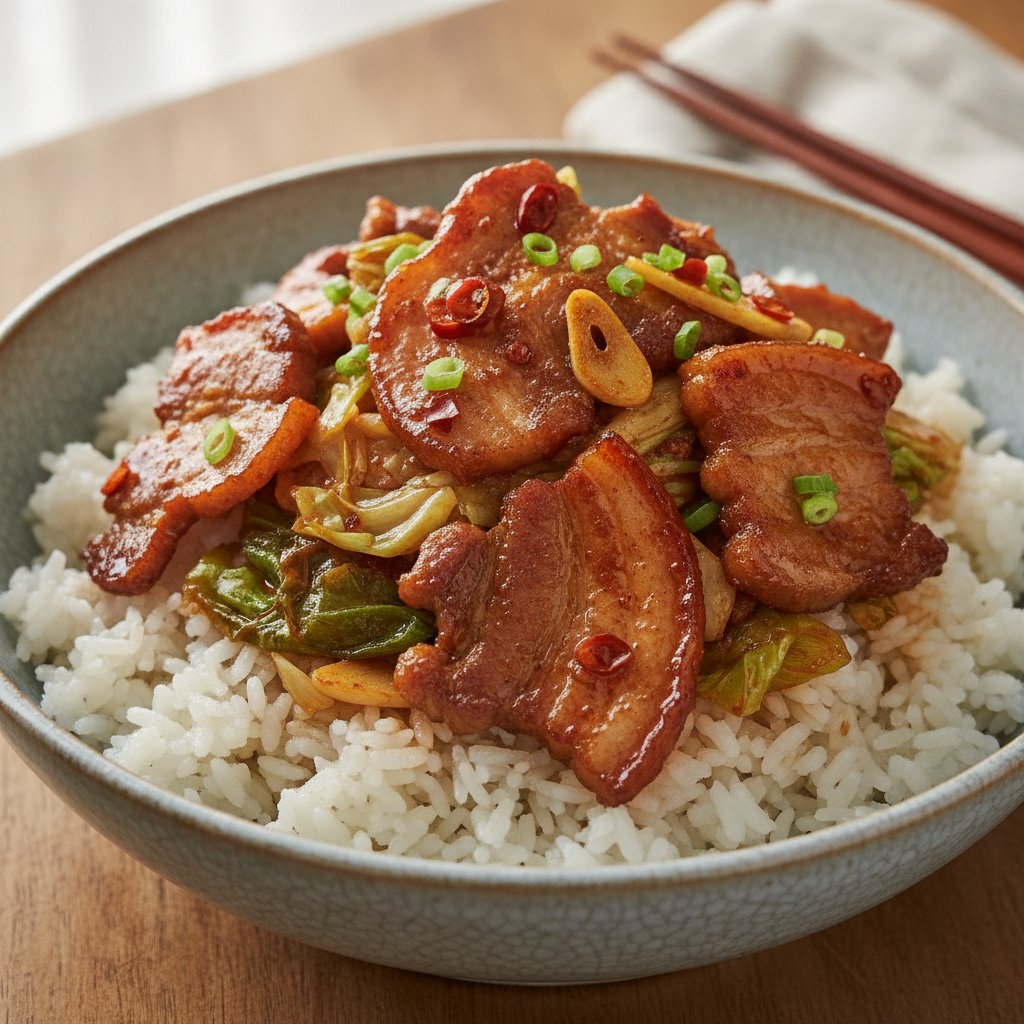 Twice Cooked Pork Rice Bowl