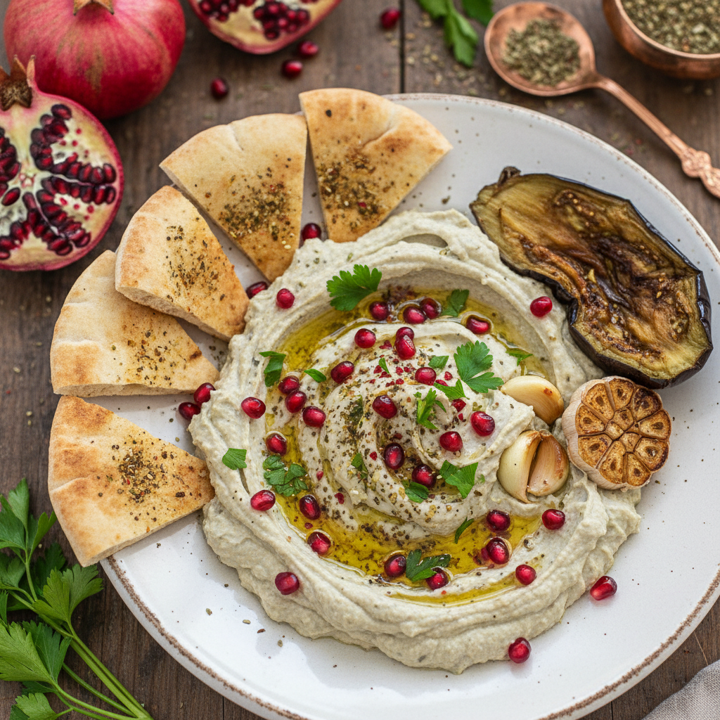 Smoky Roasted Eggplant Dip Plate — Eggplant Baba Ghanoush Plate