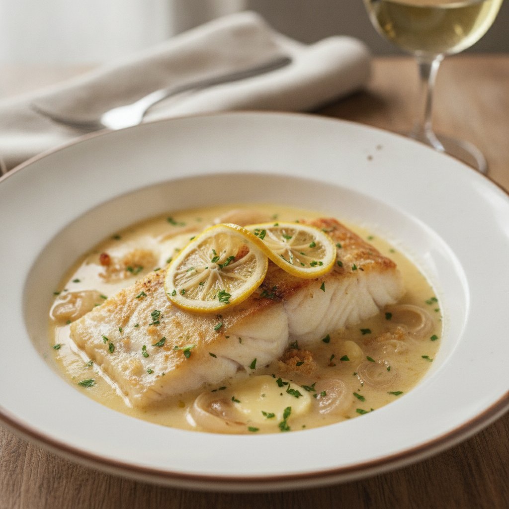 Baked Cod with White Wine Sauce