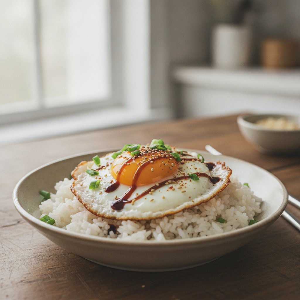 Korean Rice with Fried Egg and Soy Sauce
