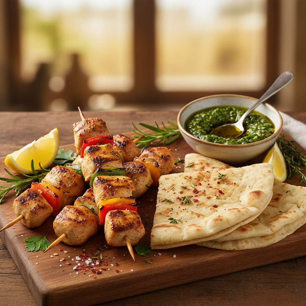 Grilled Chicken Skewers with Piadina — Spiedini di Pollo, Piadina e Salsa Verde