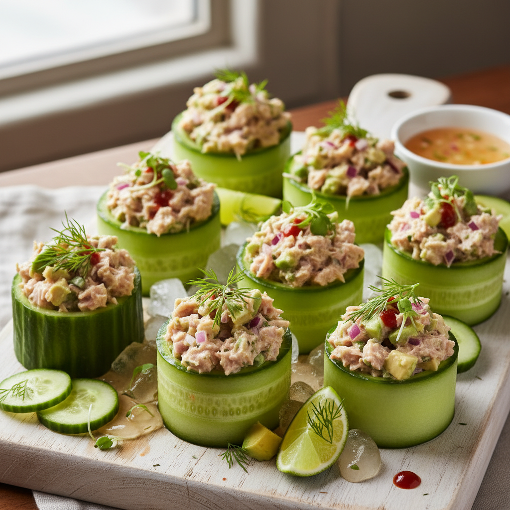 Tuna Avocado Cucumber Cups