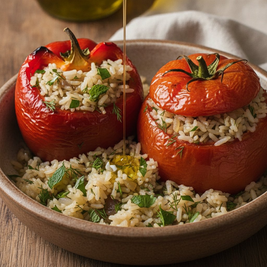 Stuffed Tomatoes and Peppers with Rice (Gluten-Free)