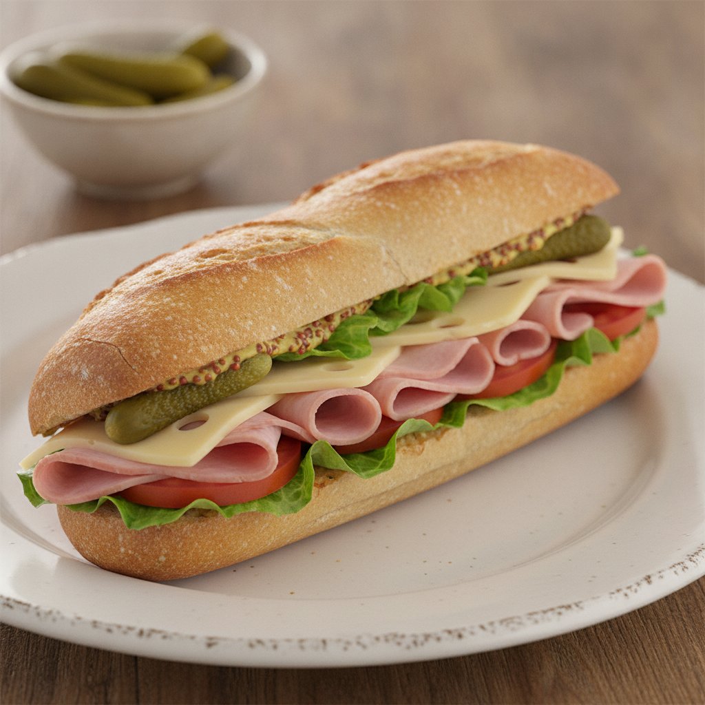 French Baguette Ham Sandwich (Low-Calorie)