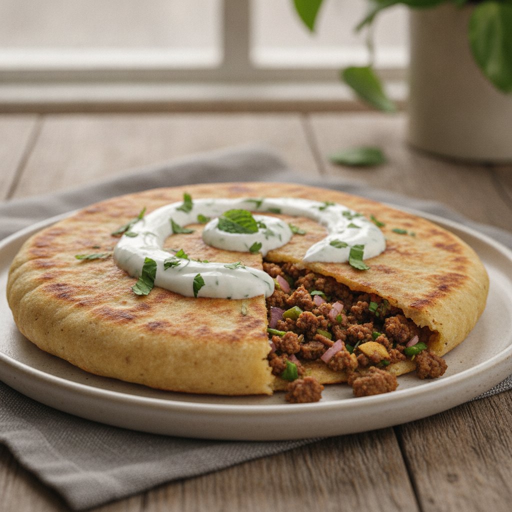 Minced Lamb Stuffed Flatbread (Keto)
