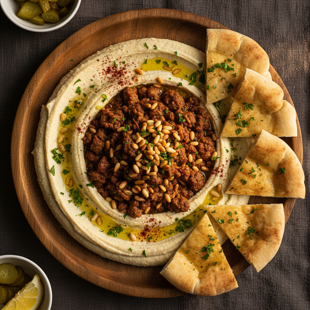 Warm Hummus with Spiced Lamb — Lamb Hummus Bil Lahmeh Plate