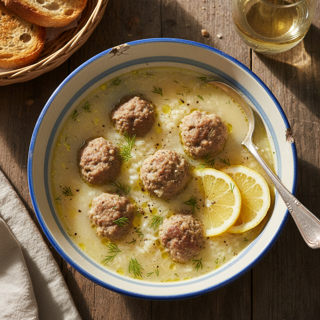 Greek Meatball Lemon Soup — Thessaloniki Youvarlakia Soup