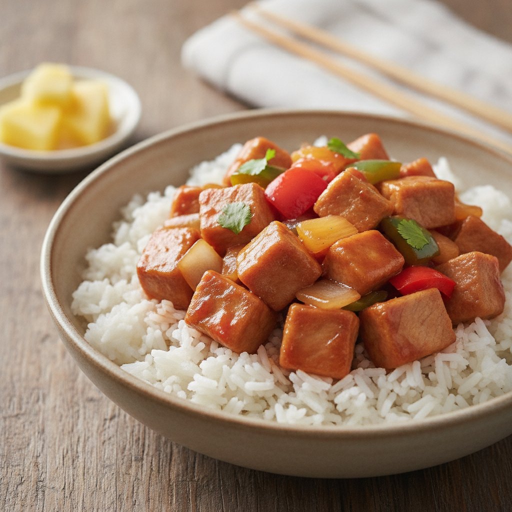 Sweet and Sour Pork Rice Bowl (Low-Chol)