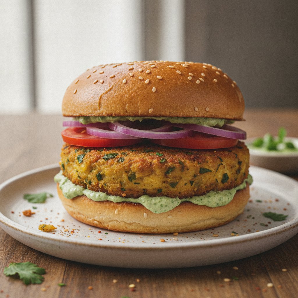 Spiced Indian Cheese Patty Burger