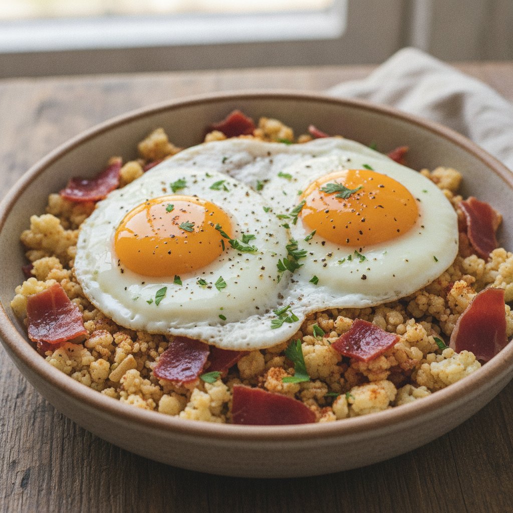 Eggs with Chopped Cured Ham (Keto)