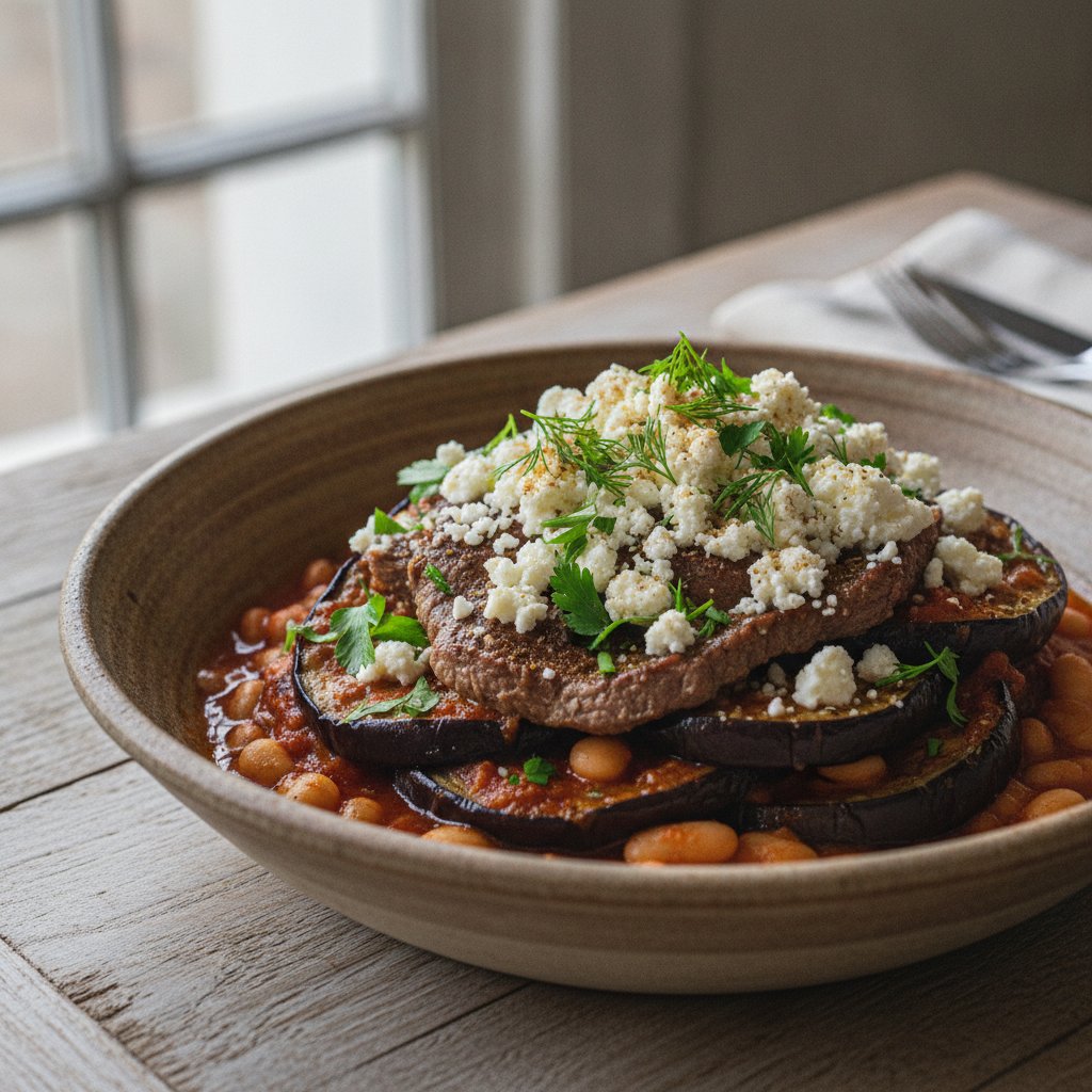 Layered Eggplant and Beef Bowl (High-Protein)